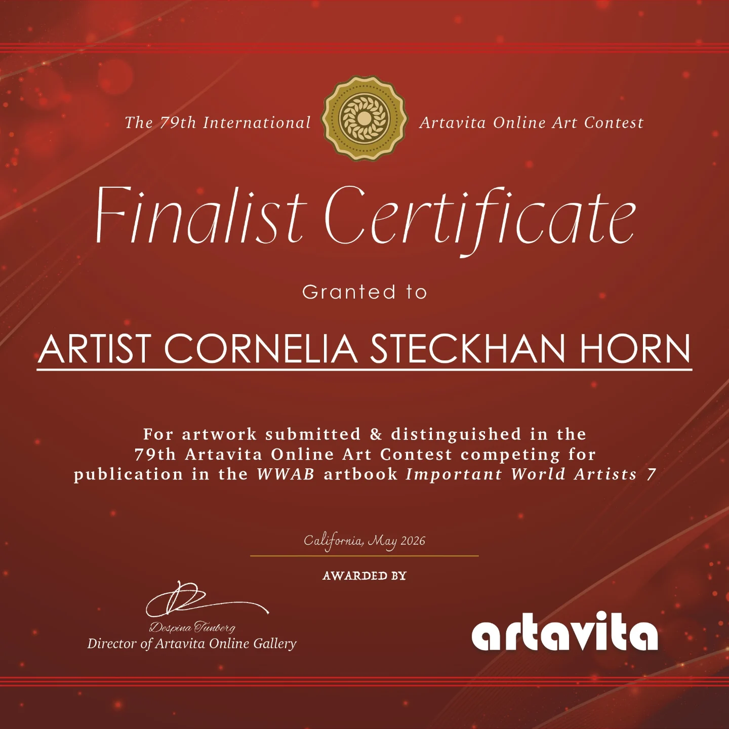 Artavita Finalist Certificate, 79th International Art Contest